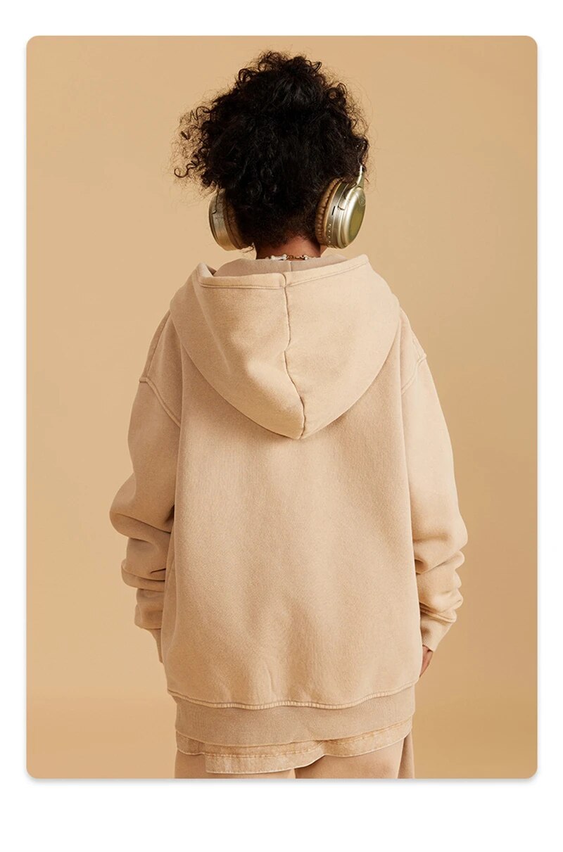 Double Head Zipper Retro Unisex Loose Washed Hoodie