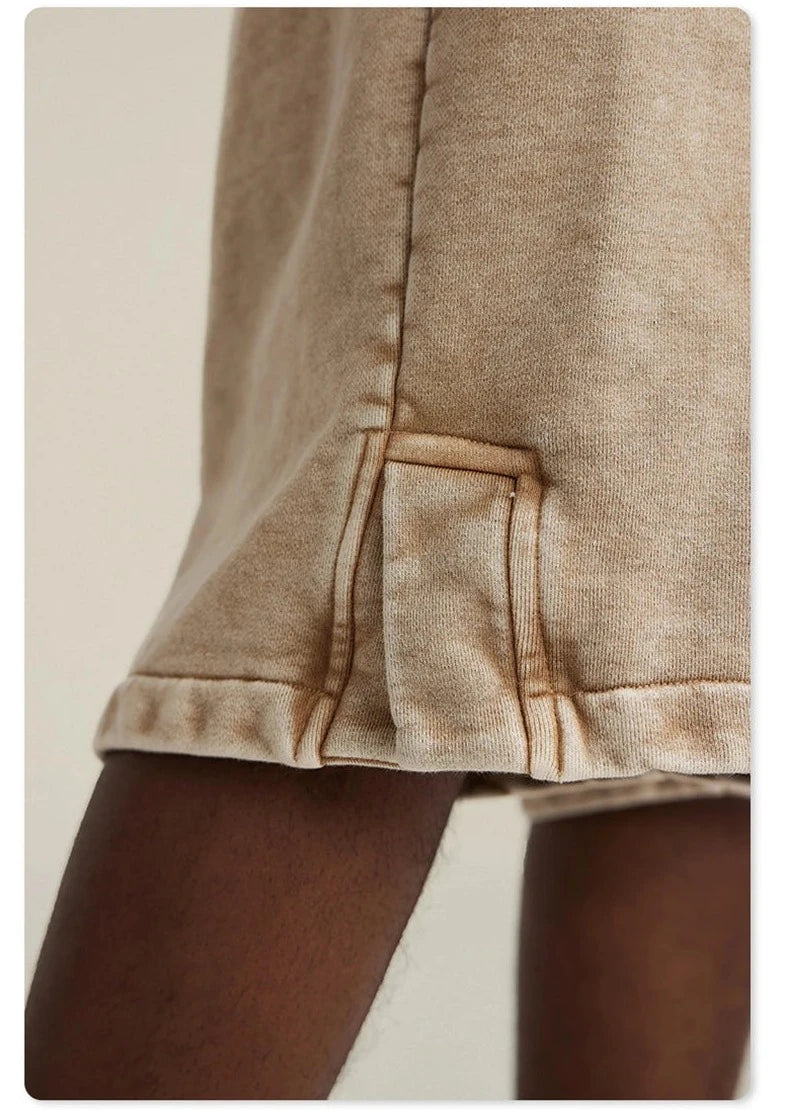 Loose Heavyweight Side Slit Washed Cotton Unisex Shorts