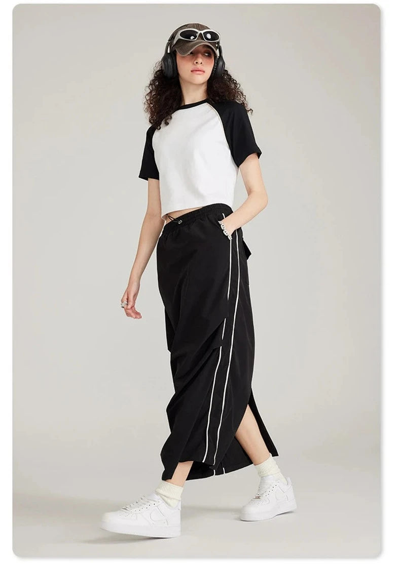 Instant Pleated Split Woven Long Skirt