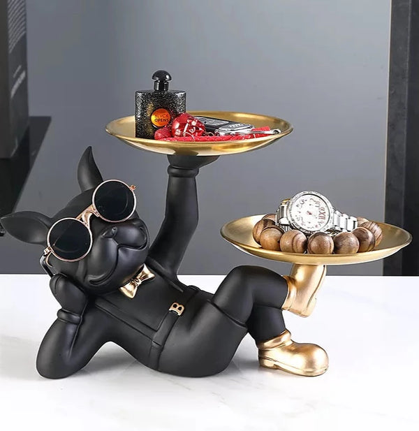 Relaxed Butler Bulldog with Double Metal Tray