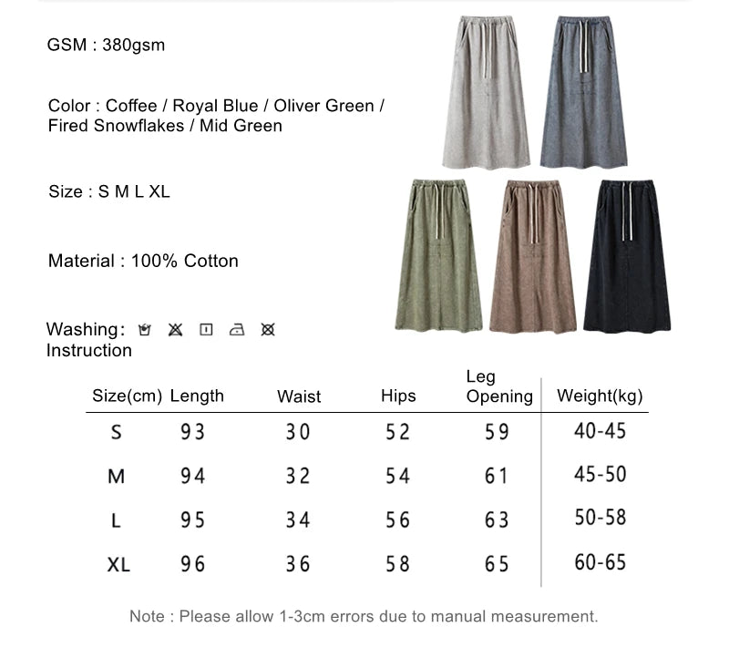 Washed Cotton Loose Slit Long Skirt