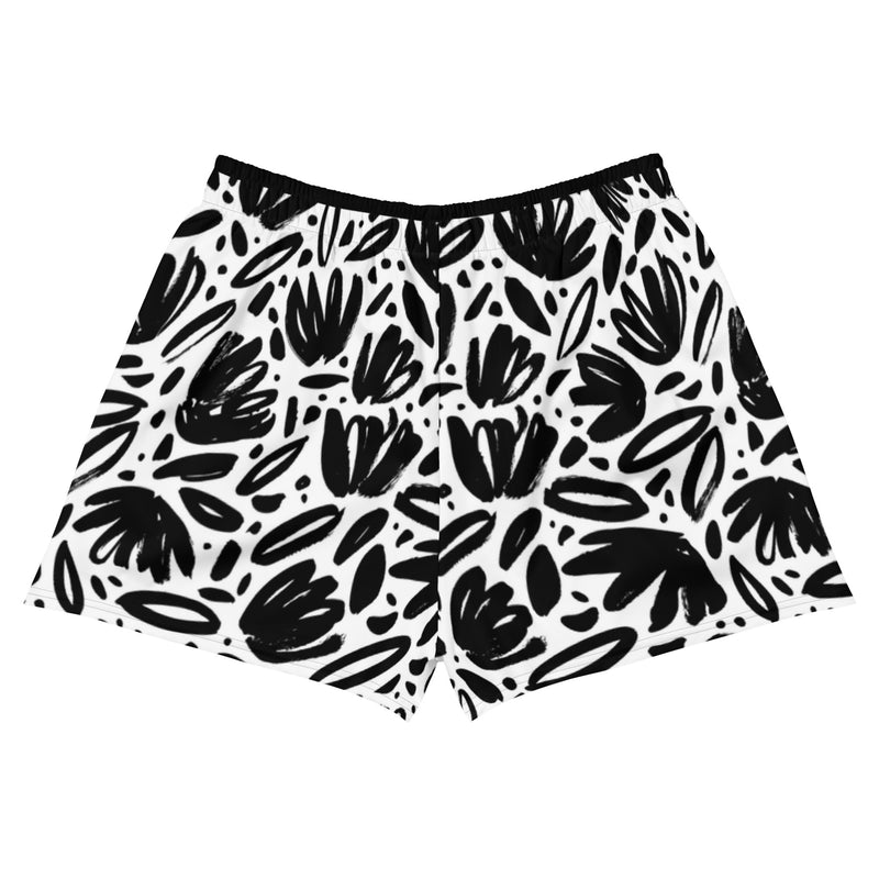 Black Leaf Print Women’s Recycled Athletic Shorts