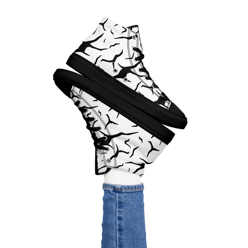 Black Cracked Print Women’s high top canvas sneakers
