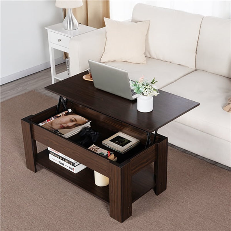 Coffee Table with Storage Wood Lift Top Lower Shelf