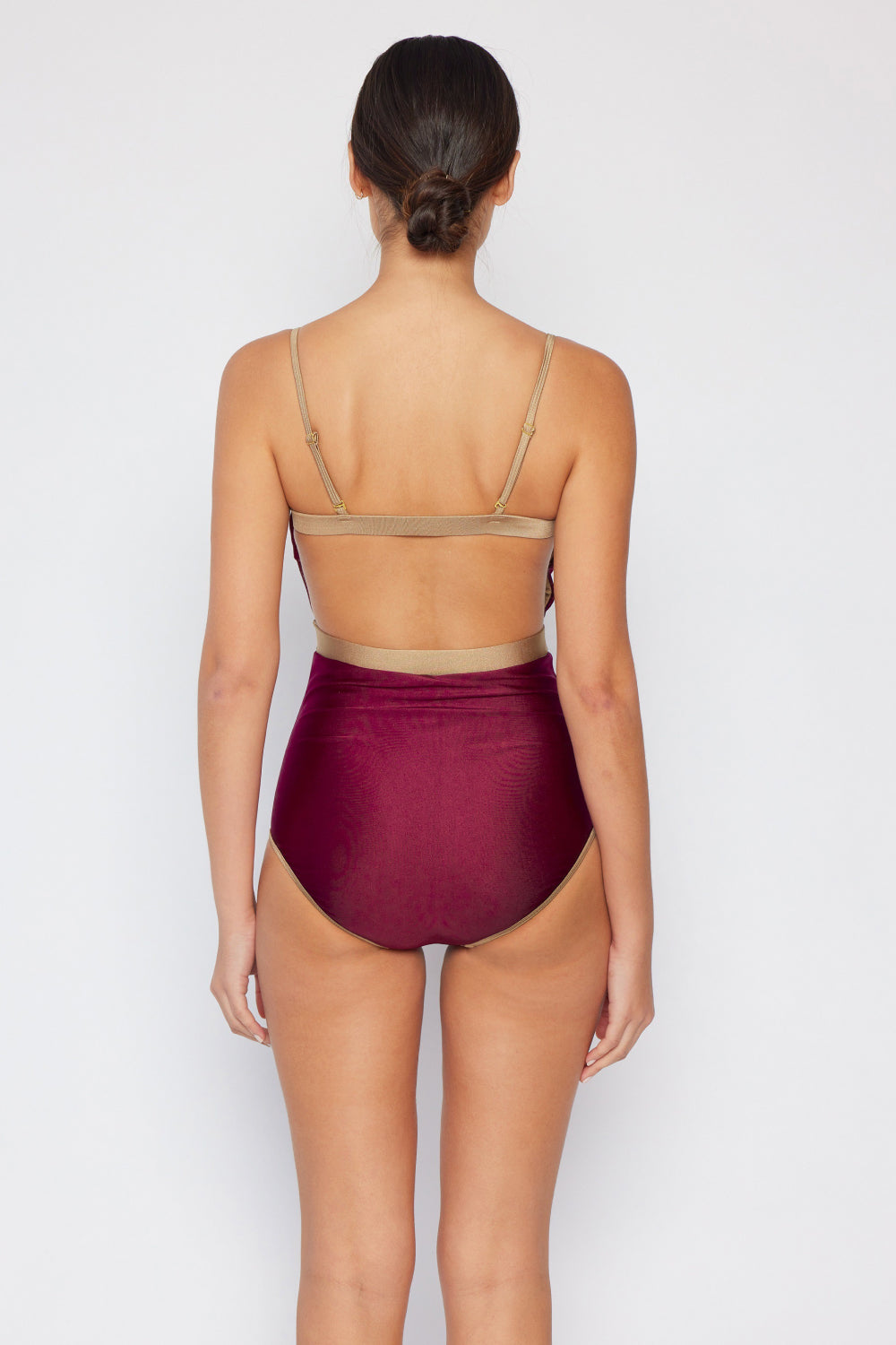 Marina West Wave Break Contrast Trim One-Piece in Wine