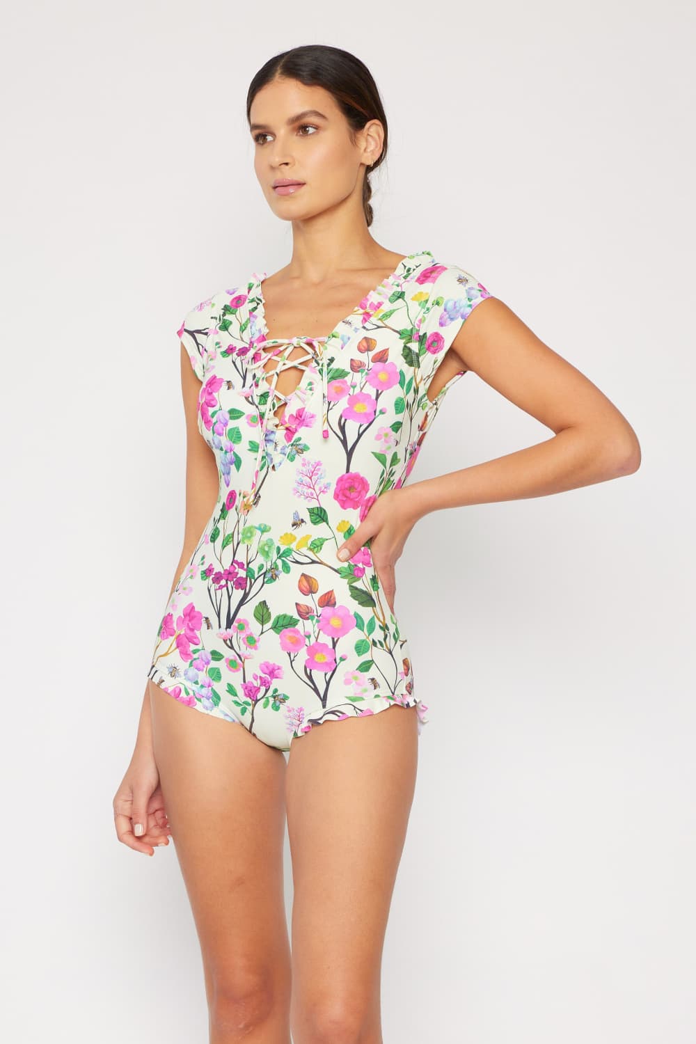 Marina West Bring Me Flowers V-Neck One Piece Swimsuit Cherry Blossom