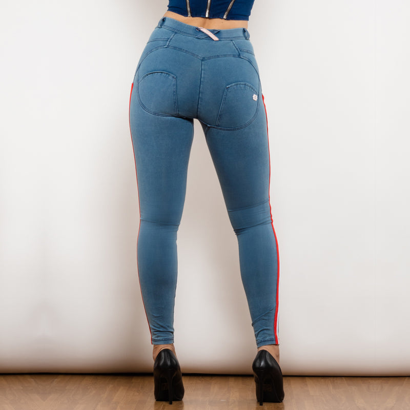 Side Striped Middle Waist Skinny Bum Lift Jeans