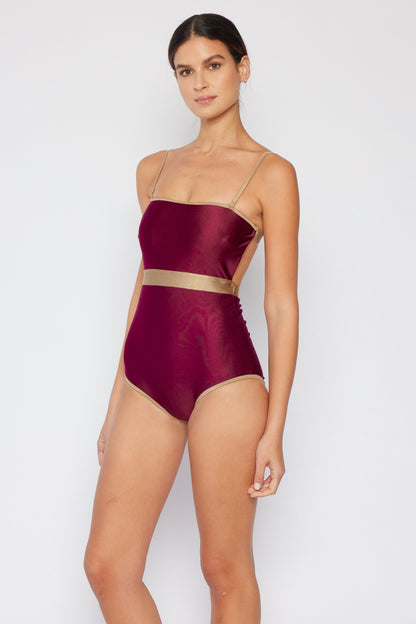 Marina West Wave Break Contrast Trim One-Piece in Wine