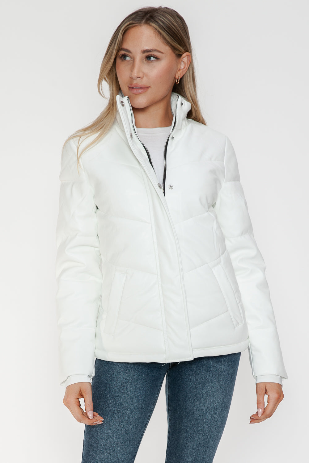 Pocketed Zip Up Turtleneck Puffer Jacket