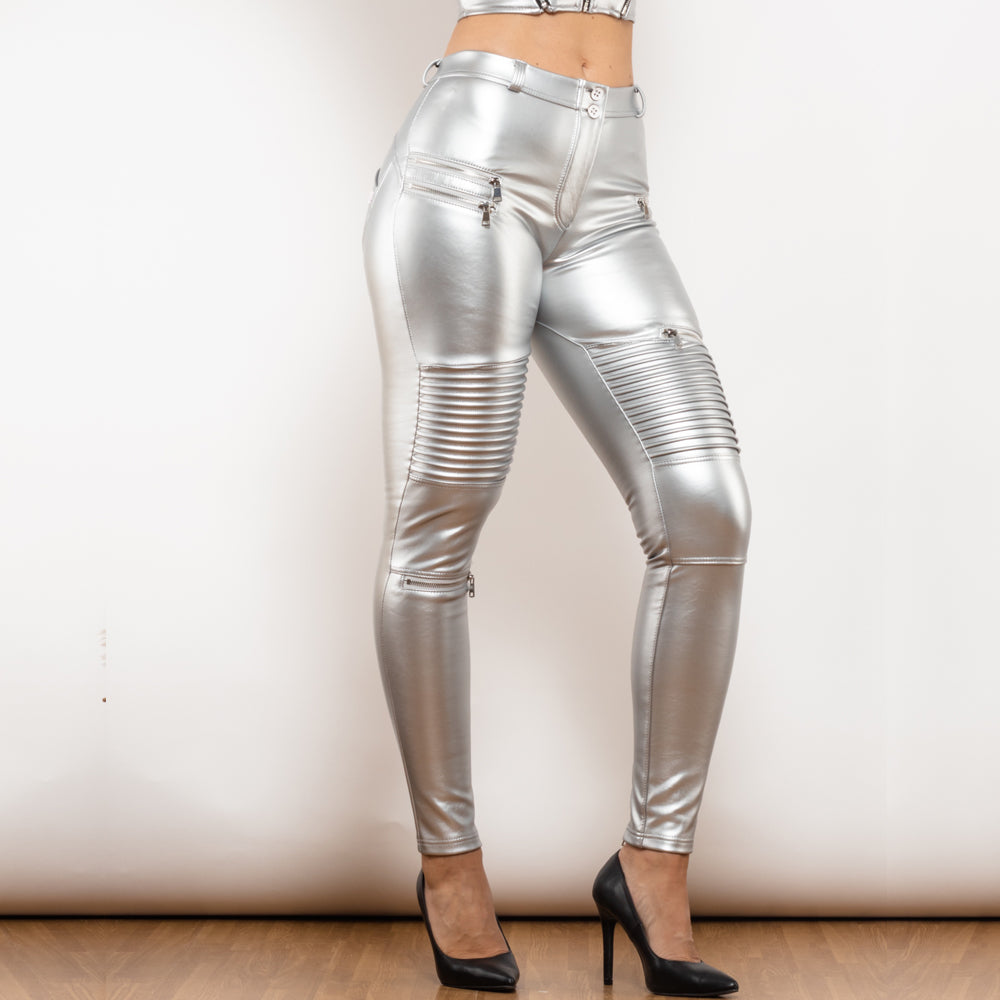 Silver Metallic Waterproof Biker Pants