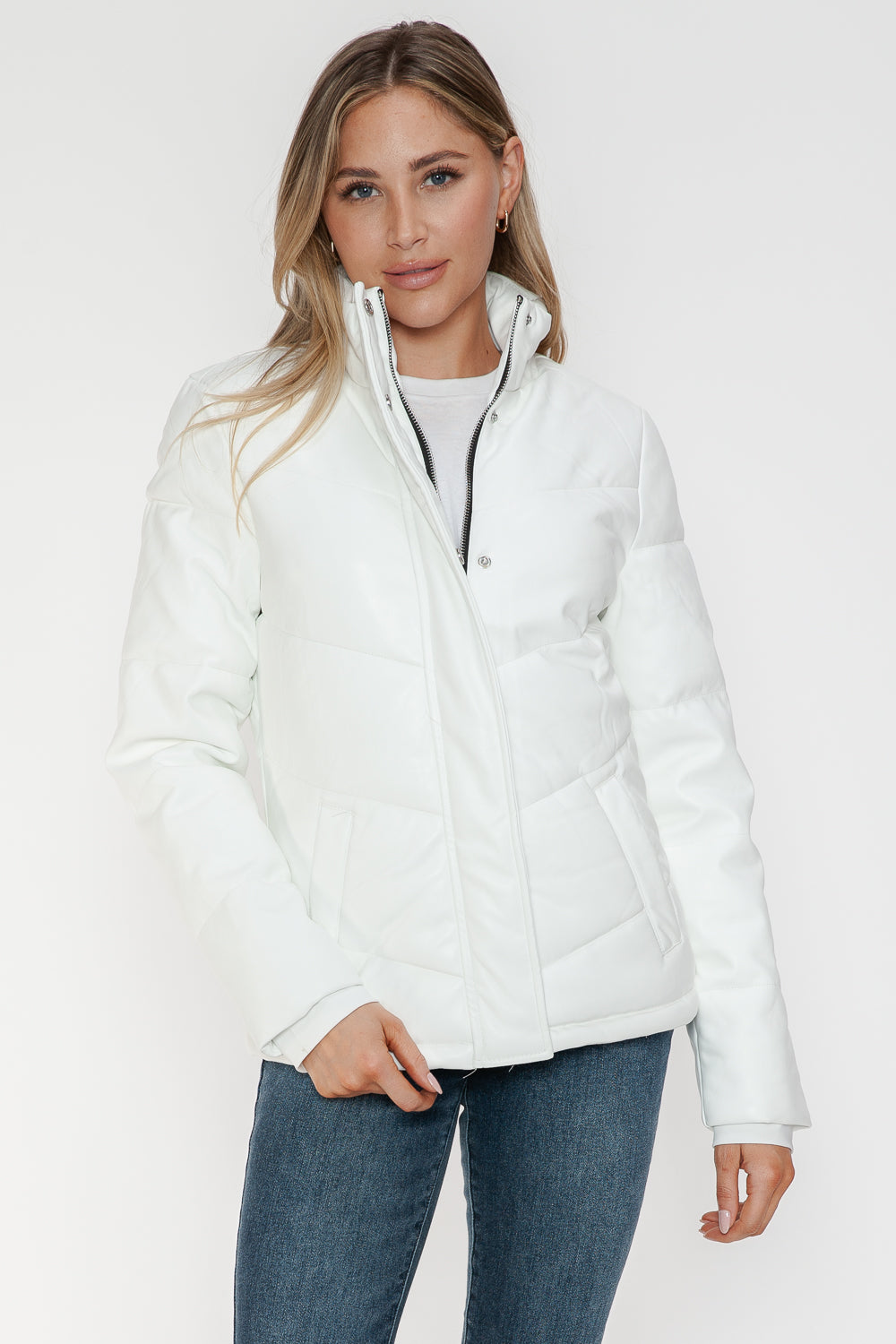 Pocketed Zip Up Turtleneck Puffer Jacket