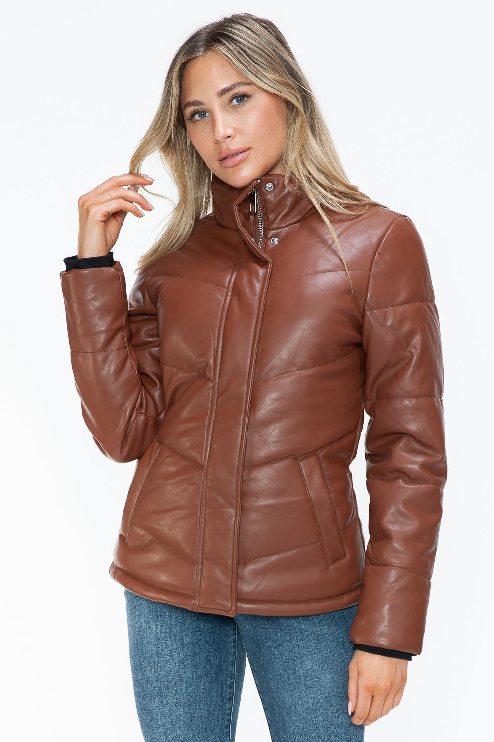 Pocketed Zip Up Turtleneck Puffer Jacket