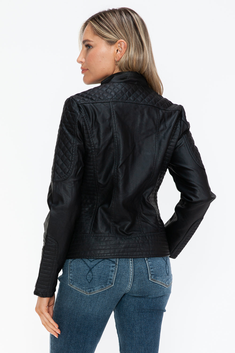 Faux Leather Zip Up Mock Neck Jacket