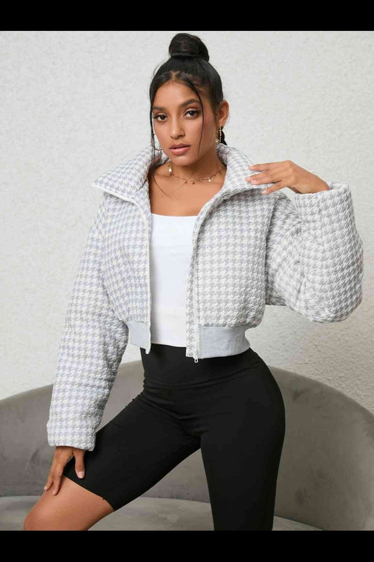 Houndstooth Zip-Up Jacket