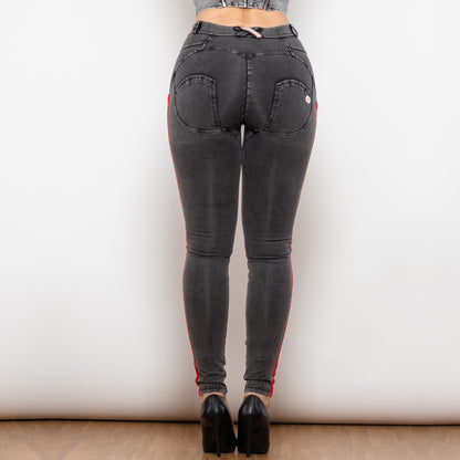 Side Stripe Middle Waist Dark Thread Grey Butt Lift Jeans