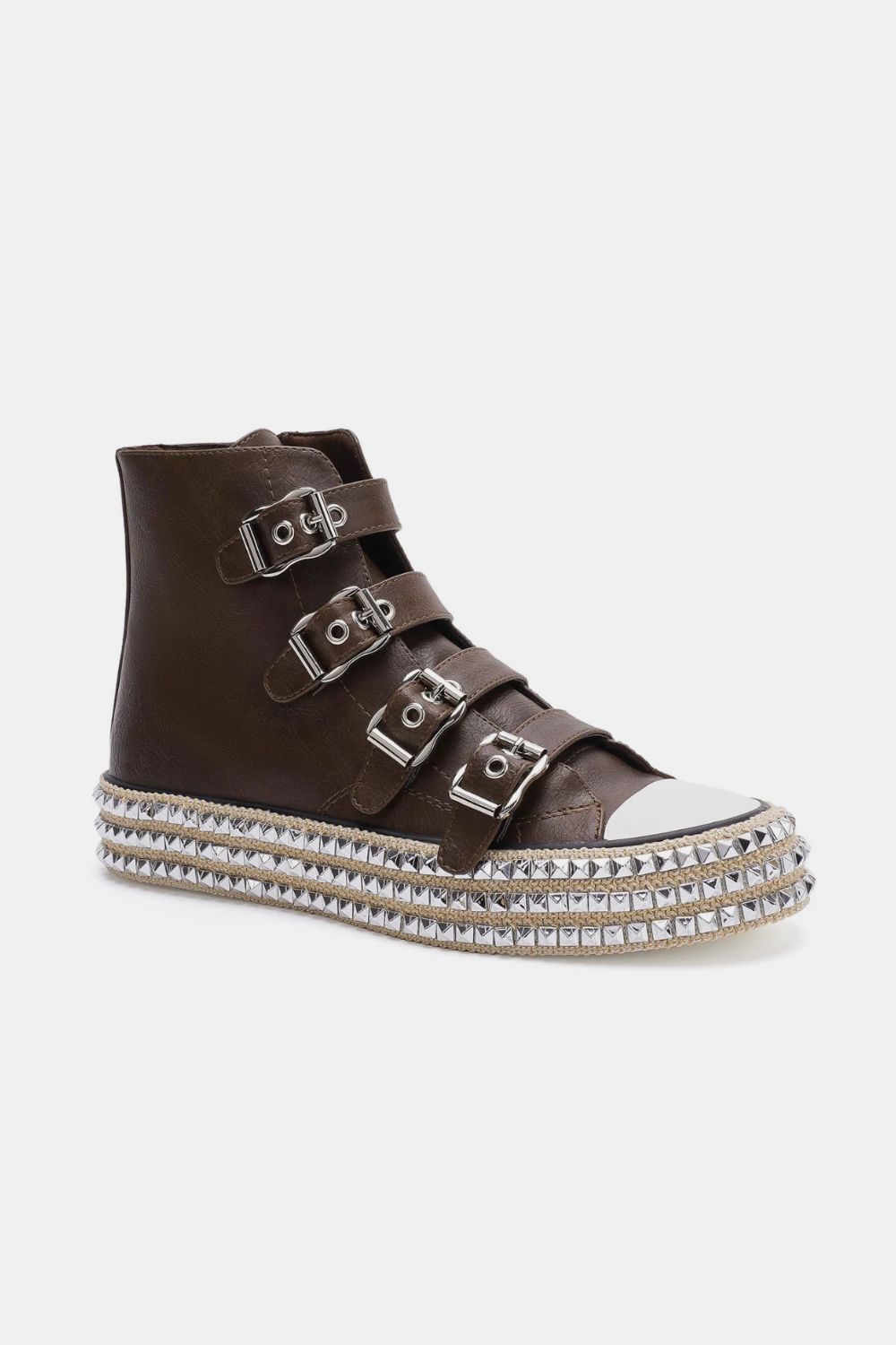 Multi-Buckle Straps Studded Platform Sneakers