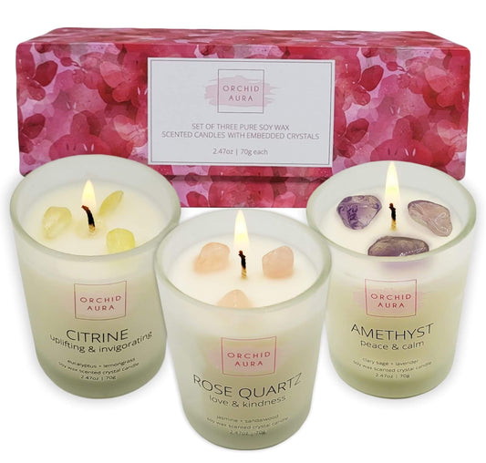 3PC Soy Scented Candle Set with Healing Crystals