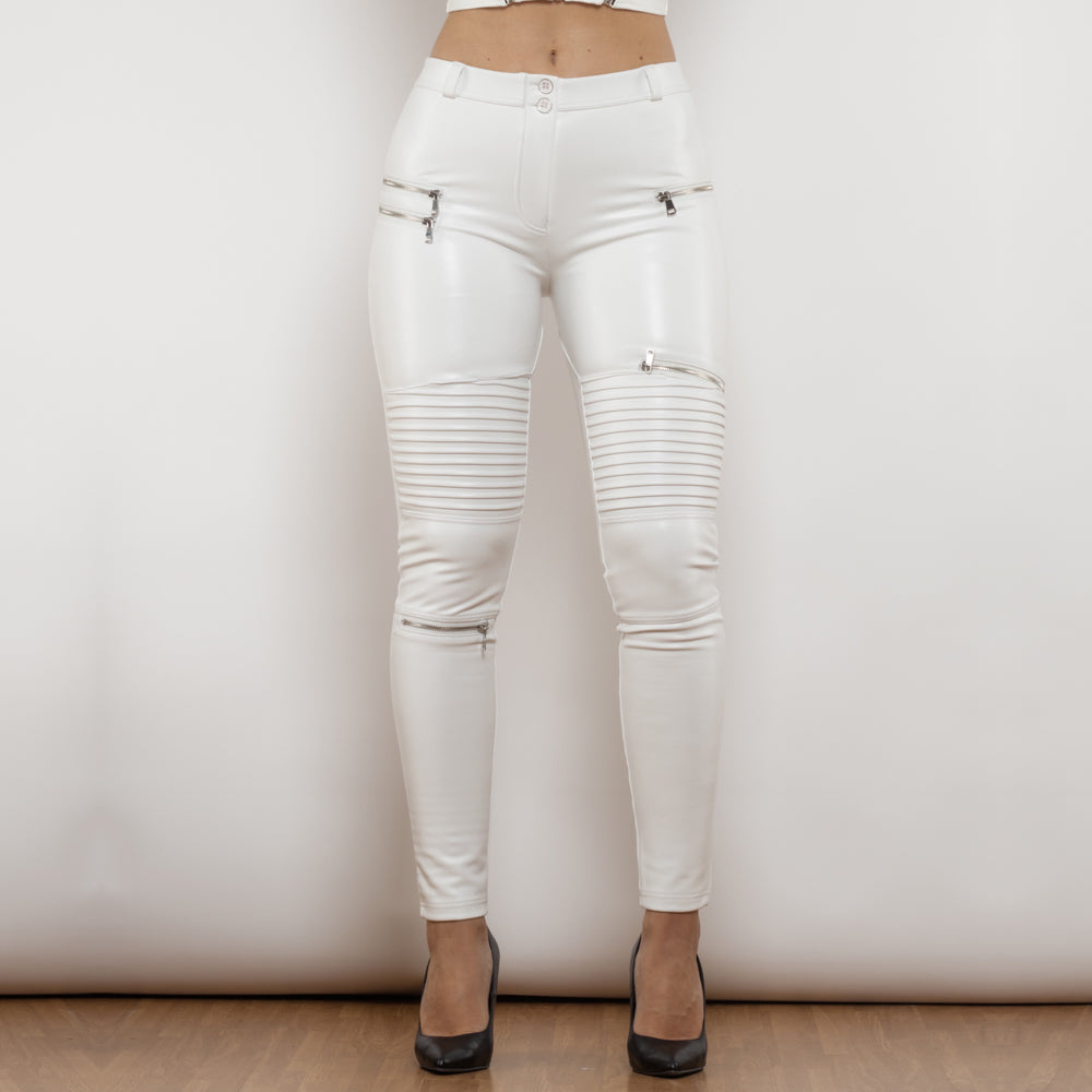 White Pu Leather Waterproof Biker Pants