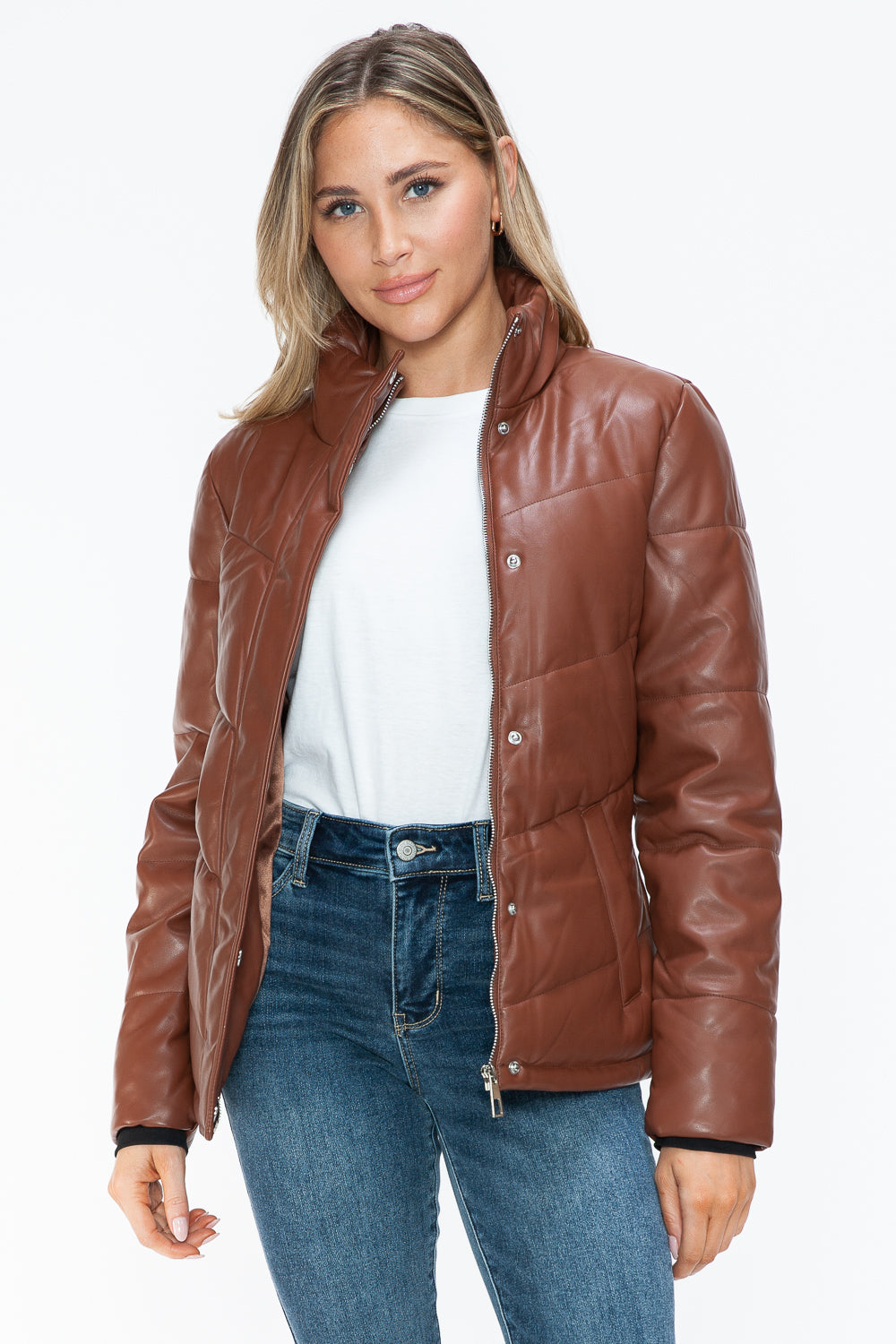 Pocketed Zip Up Turtleneck Puffer Jacket