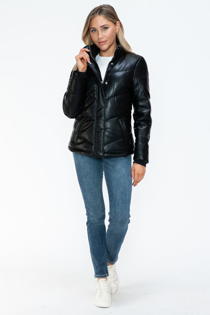 Pocketed Zip Up Turtleneck Puffer Jacket