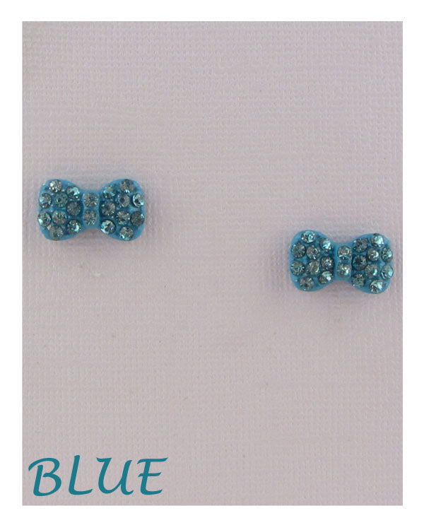 Bow earrings w/decorative rhinestones