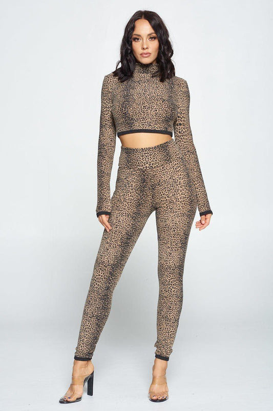 Animal Print Long Sleeve Two Piece Set