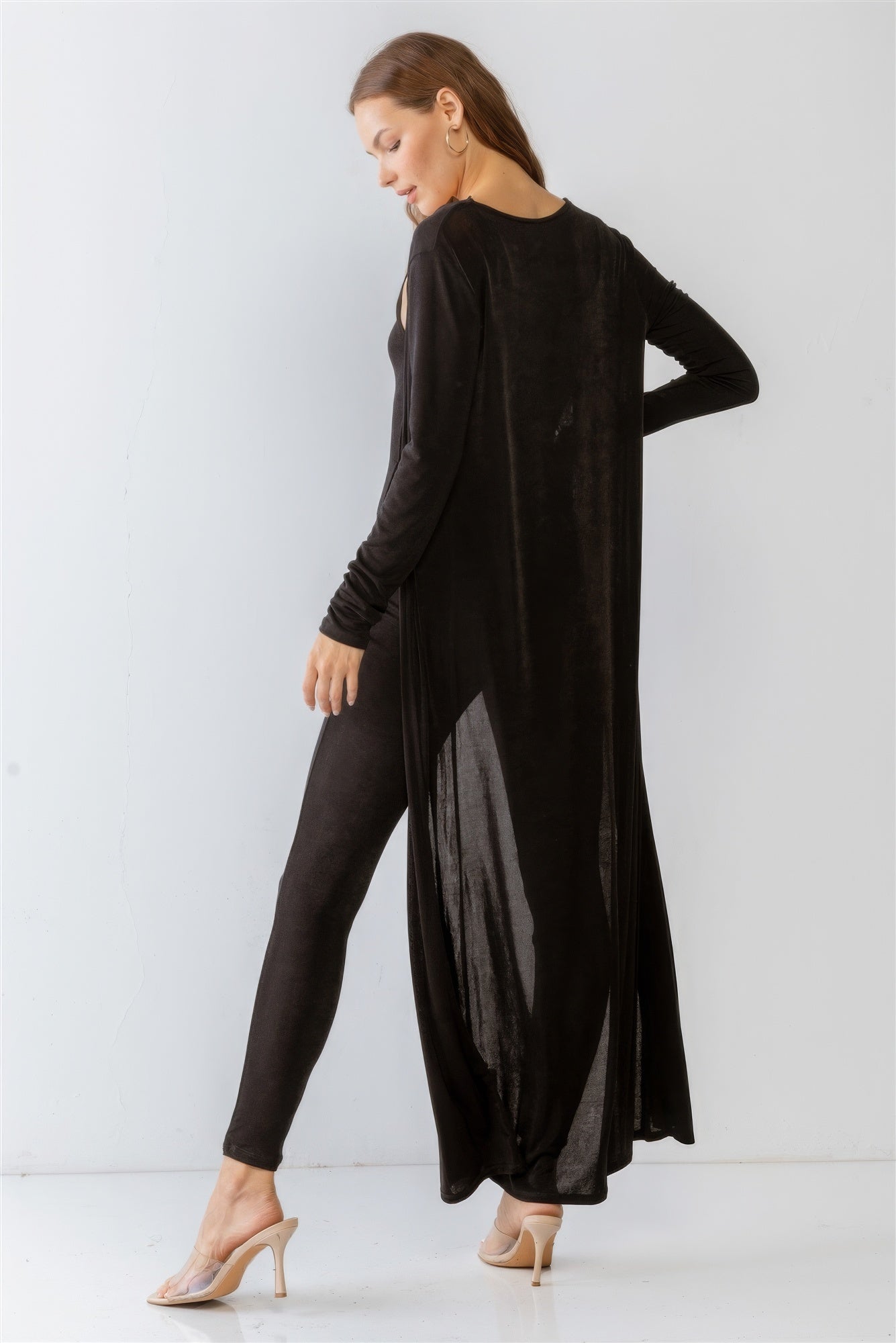 Black Sleeveless Slim Fit Jumpsuit & Cardigan Set