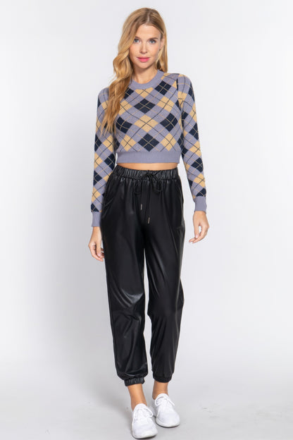 Argyle Jacquard Crop Sweater