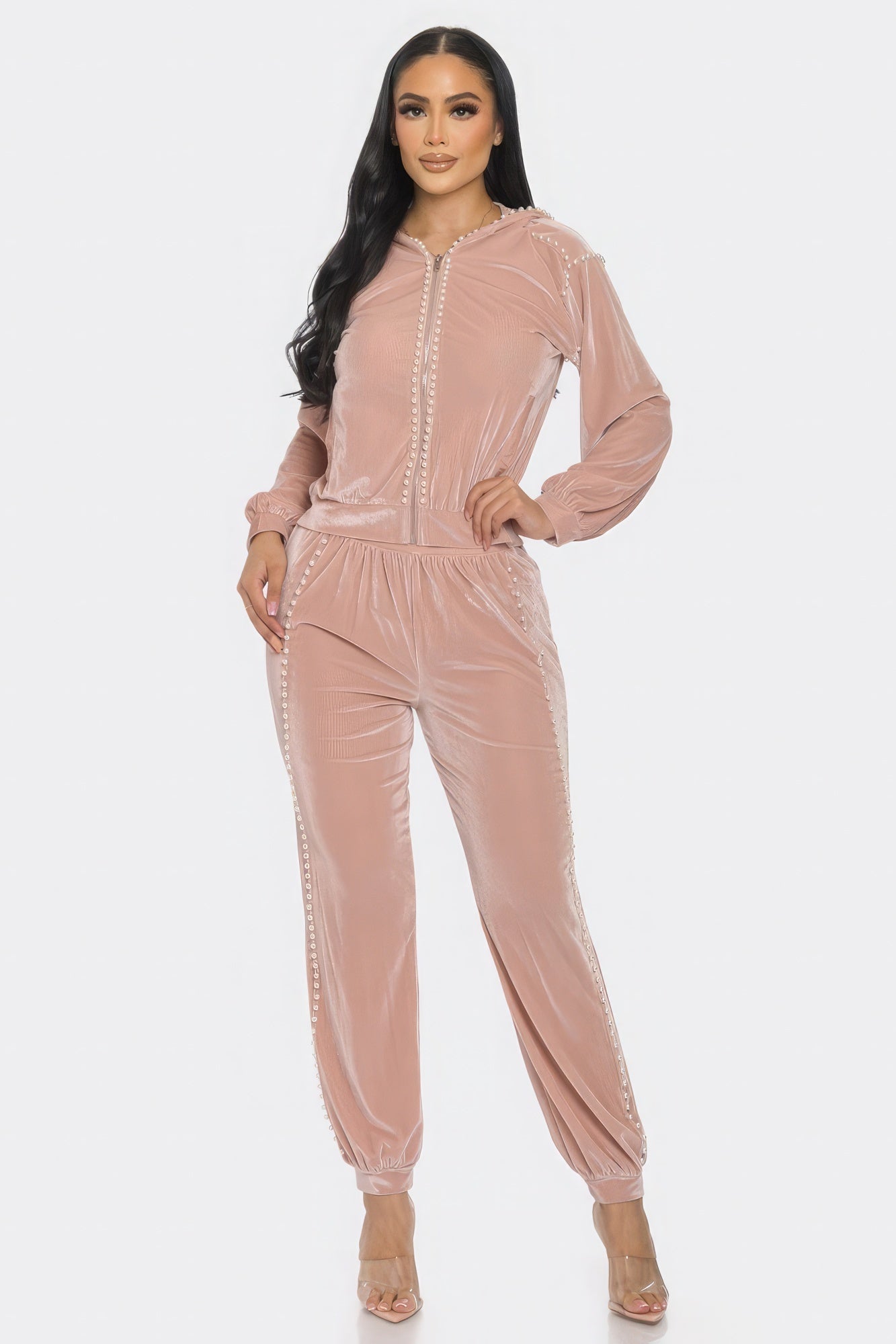 Blush Jogger With Pearls Set