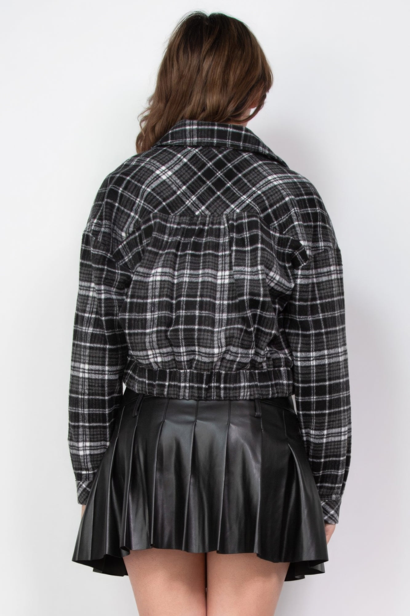 Plaid Button-down Crop Jacket