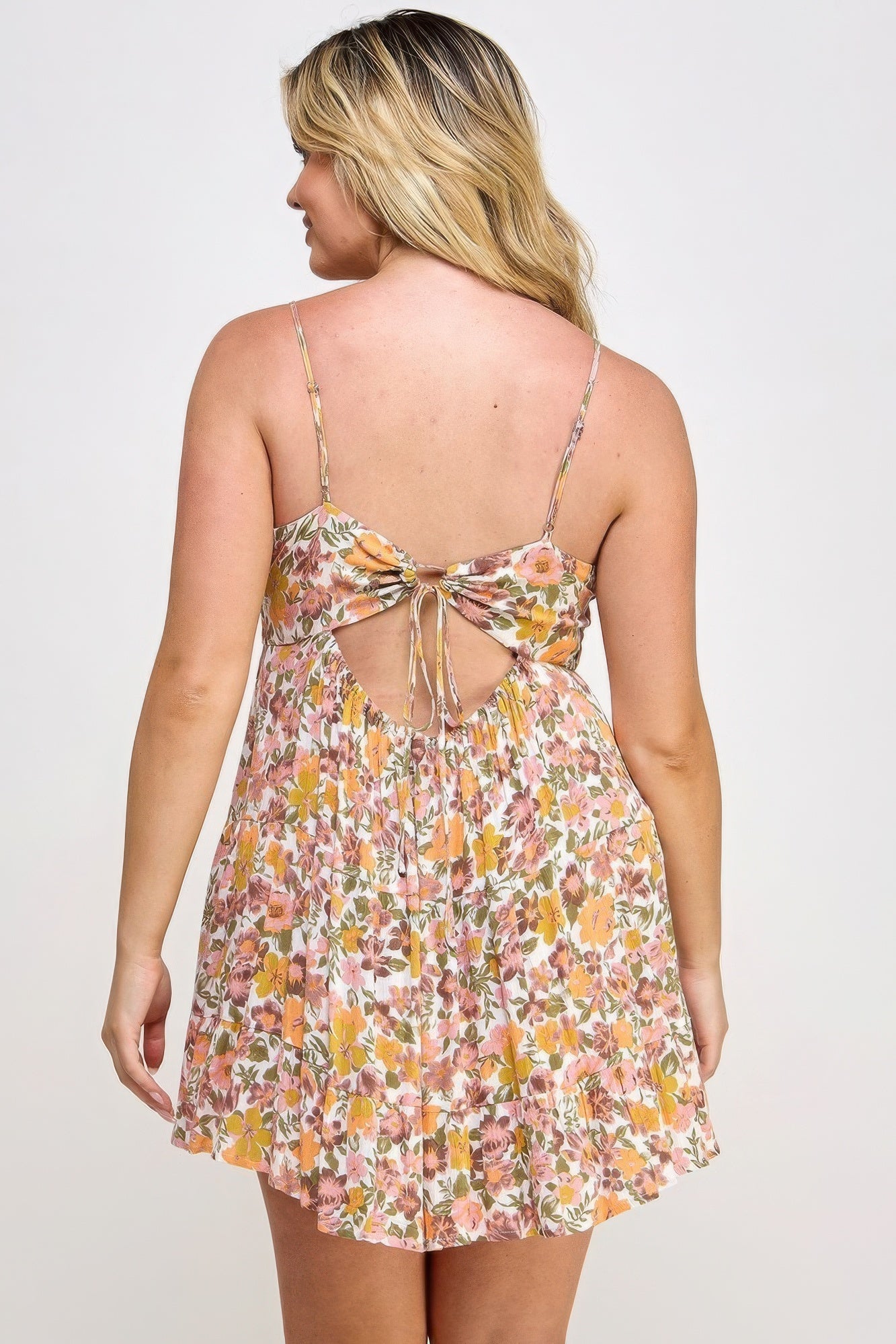 Plus Floral Tie Back Sleeveless Midi Dress