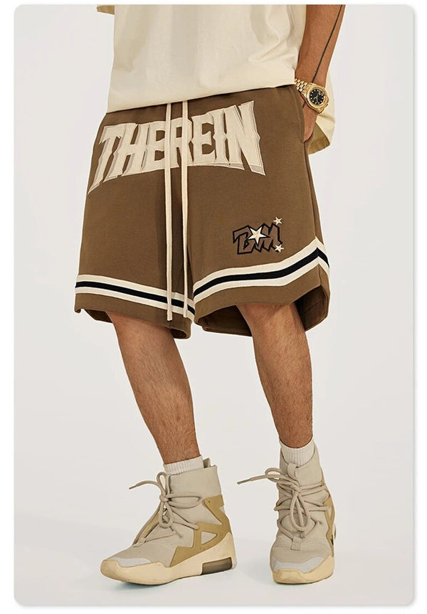 Loose Suede Embroidery Basketball Shorts