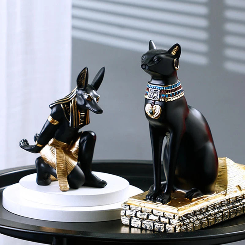 Egyptian Anubis and Cat Goddess Wine Rack Bottle Holder Figurines Statue