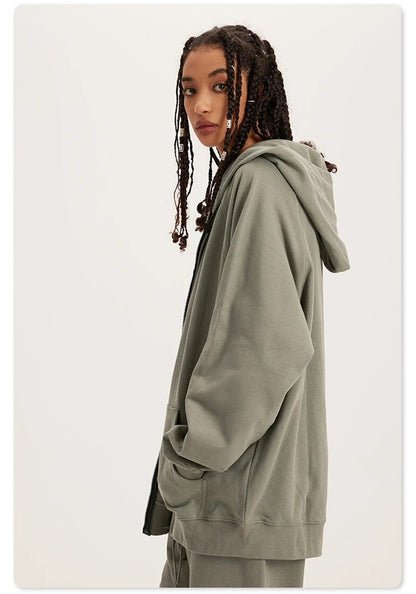 Loose Soft Off-Shoulder Zipper Unisex Hoodie