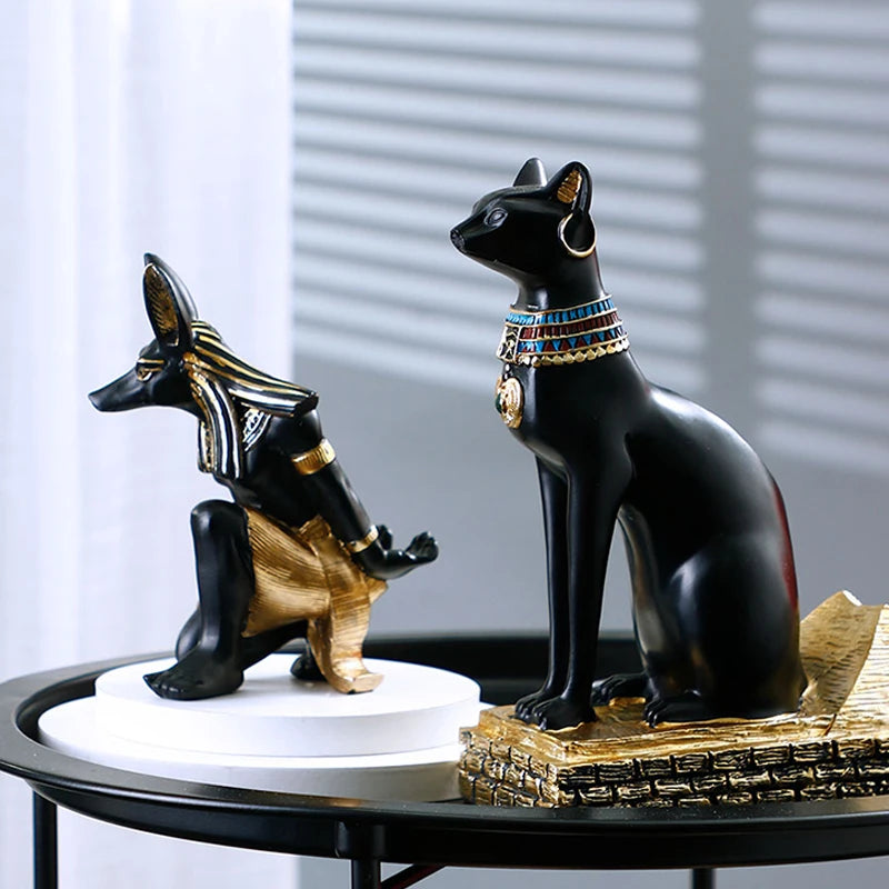 Egyptian Anubis and Cat Goddess Wine Rack Bottle Holder Figurines Statue