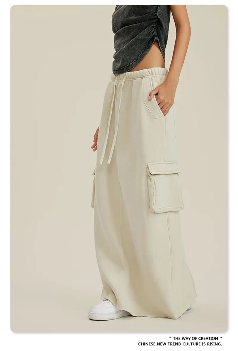 Retro Vintage Washed Fleece Long Skirt