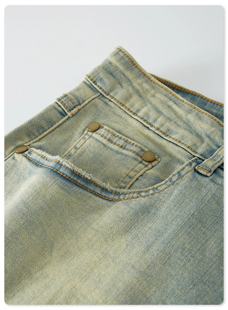 Retro Washed Mud Color Slit Jeans