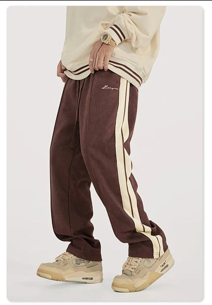 Suede Unisex Loose Comfortable Stripe Pant