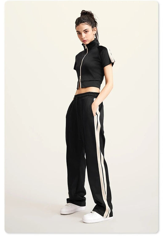 Crop Turtleneck Zipper Short Sleeve Jacket