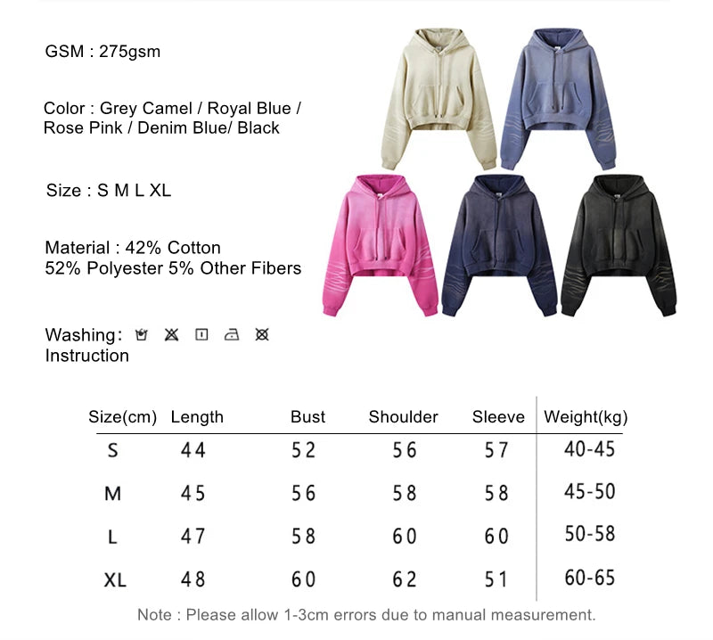 Women's Washed Loose Pullover Fleece Crop Hoodie