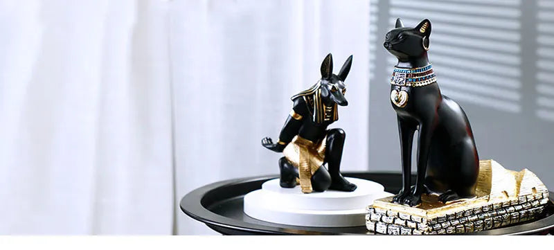 Egyptian Anubis and Cat Goddess Wine Rack Bottle Holder Figurines Statue