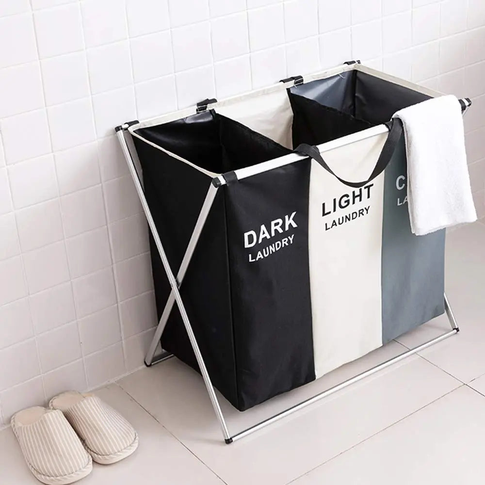 Three Sectioned Foldable Laundry Basket