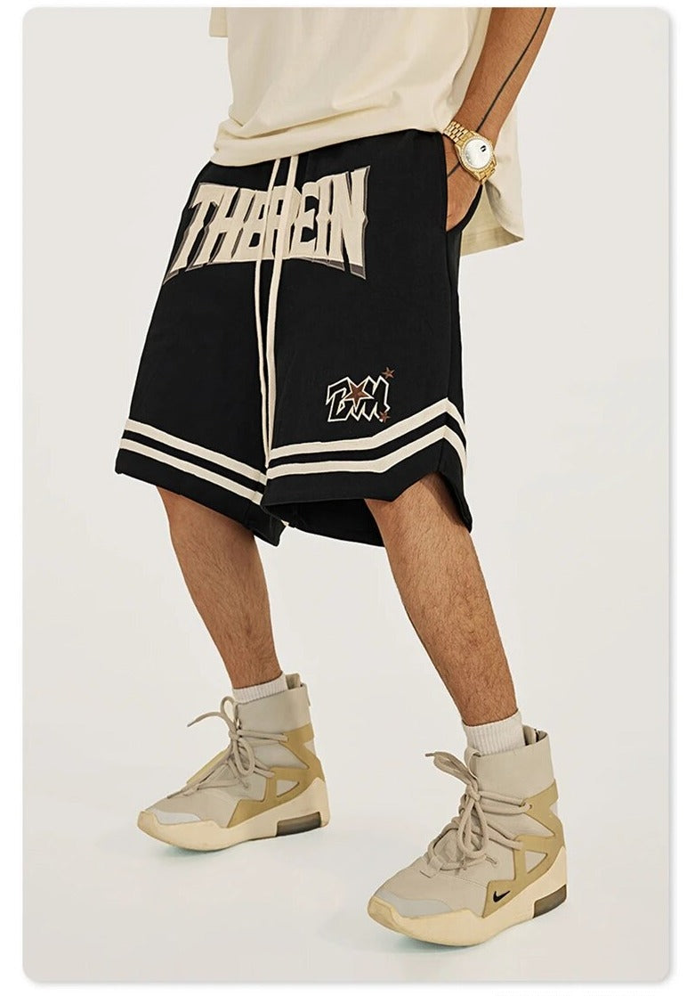 Loose Suede Embroidery Basketball Shorts