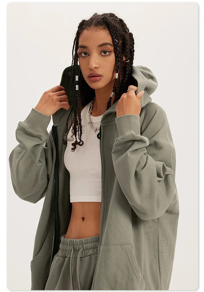 Loose Soft Off-Shoulder Zipper Unisex Hoodie