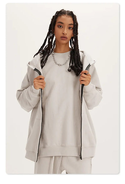 Loose Soft Off-Shoulder Zipper Unisex Hoodie