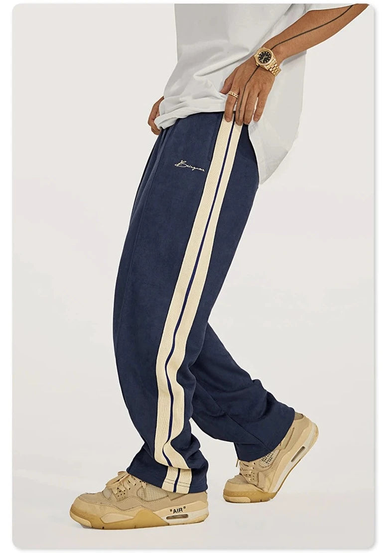 Suede Unisex Loose Comfortable Stripe Pant