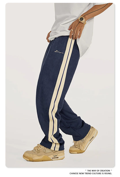 Suede Unisex Loose Comfortable Stripe Pant