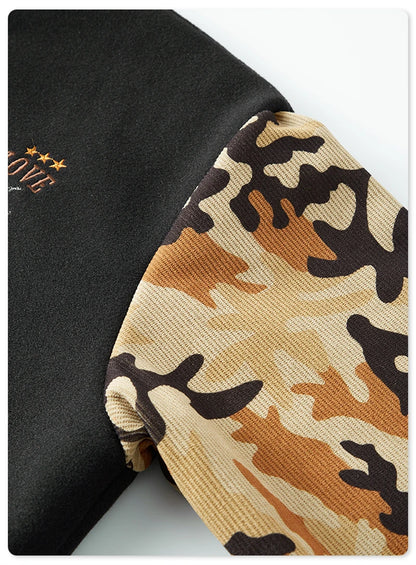 Camouflage Sleeve Patchwork Short Baseball Jacket