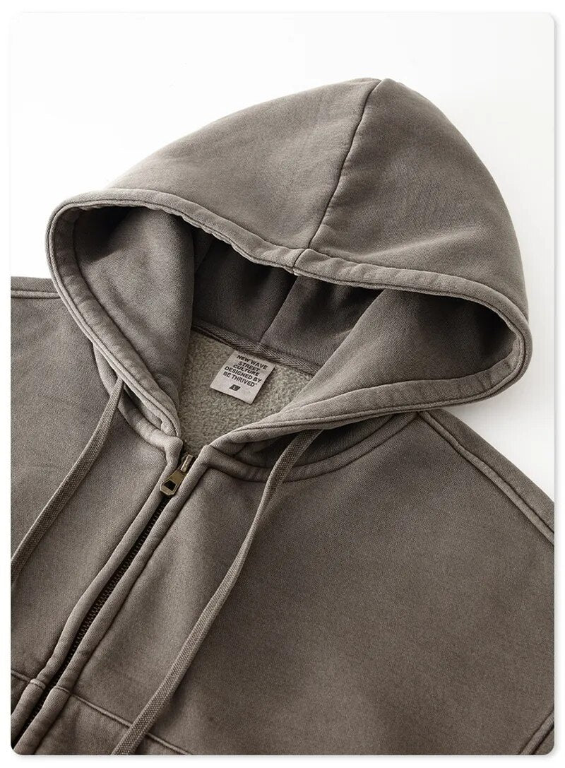 Thick Fleece Cropped Zipper Hoodie