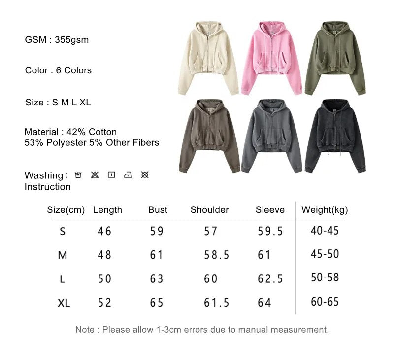 Thick Fleece Cropped Zipper Hoodie